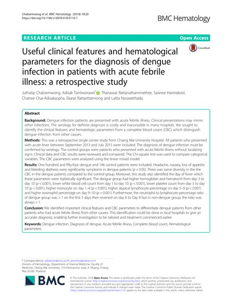 Useful clinical features and hematological parameters for the .
